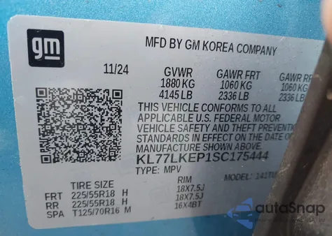 2025 Chevrolet Trax Fwd Activ from USA, damaged, VIN KL77LKEP1SC175444